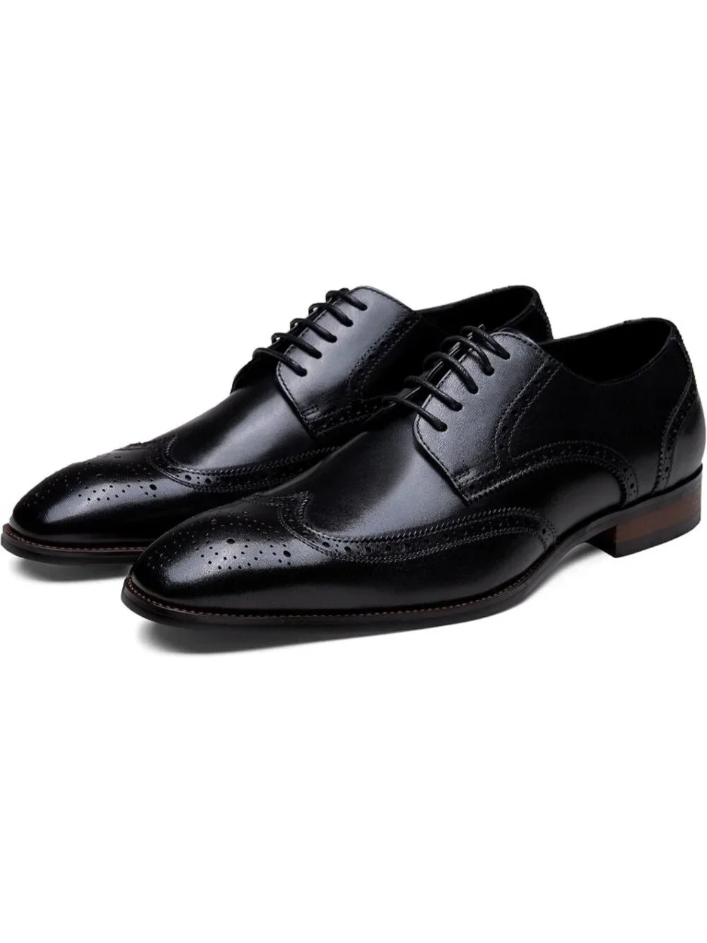 Men's Black Leather Wingtip Lace Up Formal Business Derby Brogue Oxfords Shoes